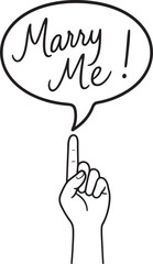 Hand Holding 'Marry Me' Speech Bubble,  Romantic Proposal Vector Illustration