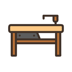 Flat vector woodworking workbench against White Background studio shot
