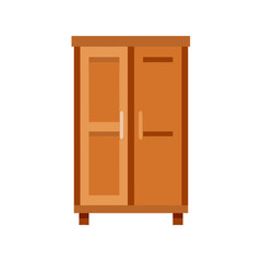 Brown wooden closet with two doors in flat design