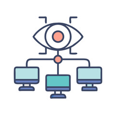 Surveillance system connecting to network of computers, line drawing