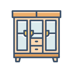 Flat vector illustration of wooden wardrobe with drawers design