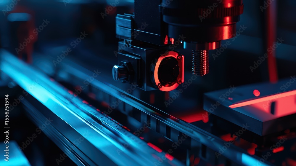 Poster Precision engineering process manufacturing facility close-up image high-tech environment side view modern technology concepts