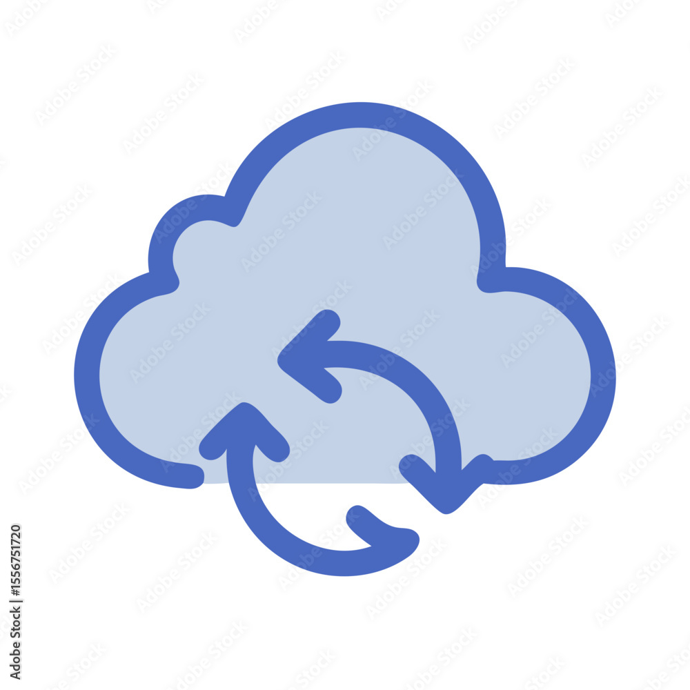 Poster cloud computing synchronization icon in light blue color scheme