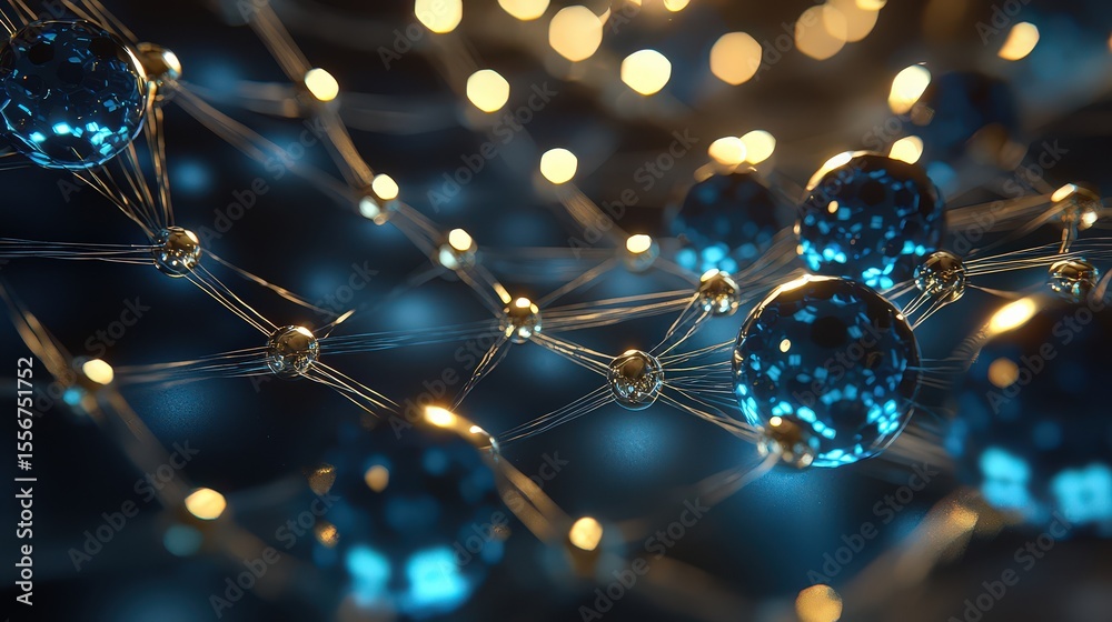 Aufkleber Dynamic molecular network interaction abstract science visual representation digital environment close-up view innovative technology concept