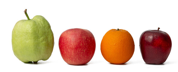 The High-resolution of guava, red apple and orange fruit photos with a 45MP camera