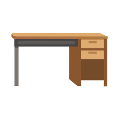 Stylized brown desk with two drawers and metal legs