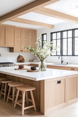 Fototapeta premium Modern kitchen island with light wood. (1)