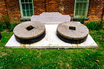 The Museum on the Boyne - the remnants of the stone mill wheels, Ontario, Canada.