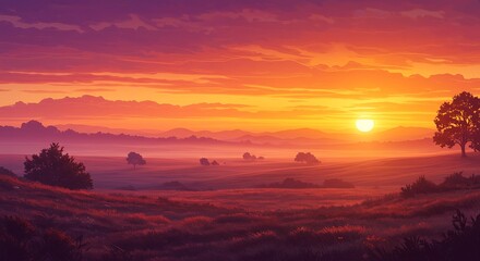 Obraz premium Majestic Sunset Landscape Vibrant Colors and Serene Atmosphere