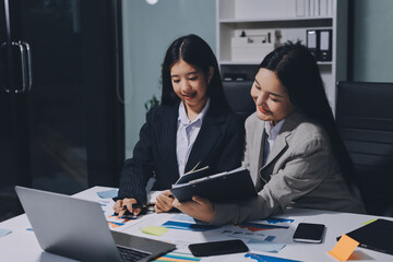 Accounting company provide finance and taxation planning for profitable cash flow, Auditor and accountant team working in office, analyze financial data and accounting record with calculator.Insight