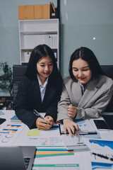 Accounting company provide finance and taxation planning for profitable cash flow, Auditor and accountant team working in office, analyze financial data and accounting record with calculator.Insight