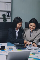 Accounting company provide finance and taxation planning for profitable cash flow, Auditor and accountant team working in office, analyze financial data and accounting record with calculator.Insight