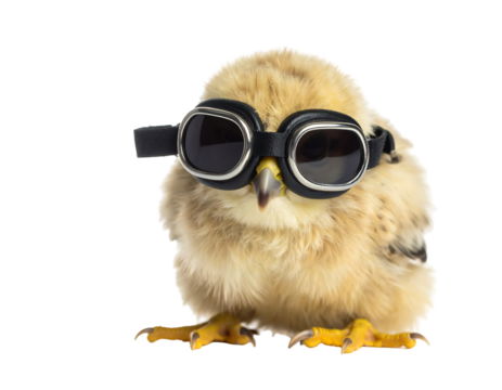 Young Bird Wearing Aviator Goggles On Transparent Background - Powered by Adobe