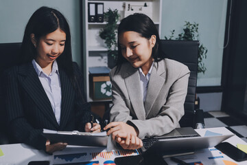 Accounting company provide finance and taxation planning for profitable cash flow, Auditor and accountant team working in office, analyze financial data and accounting record with calculator.Insight