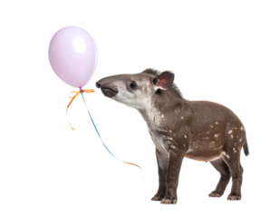 Young Tapir Cub With Pink Balloon Isolated On Transparent Background