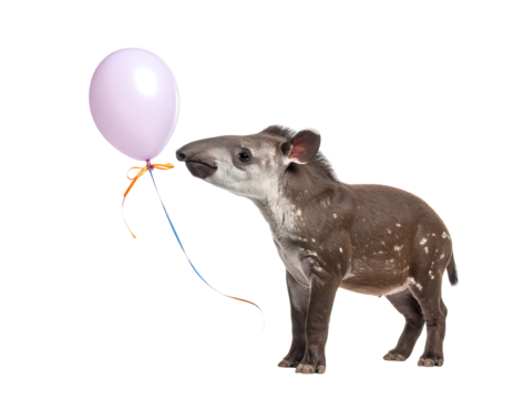 Young Tapir Cub With Pink Balloon Isolated On Transparent Background - Powered by Adobe