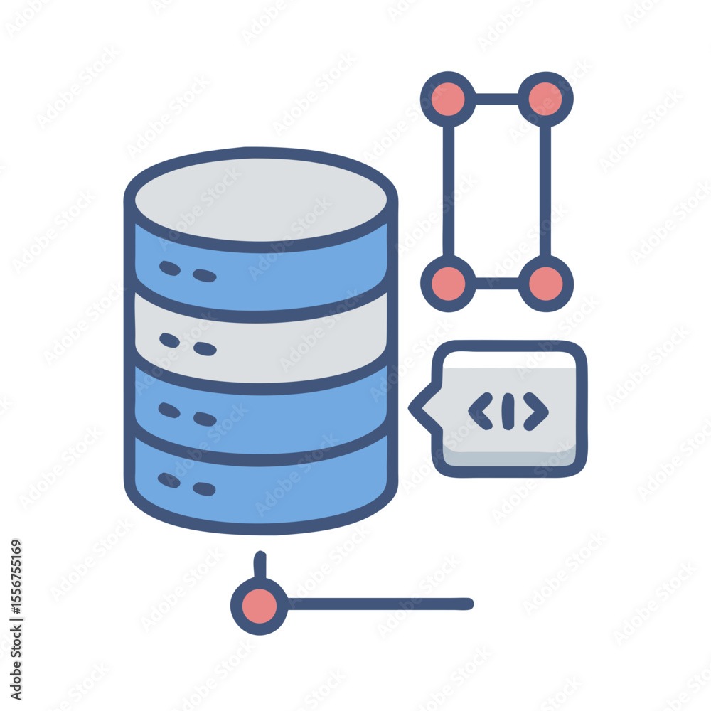 Poster database server with code connection graphic illustration on white