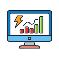 Computer screen displaying energy analysis, stock market or performance