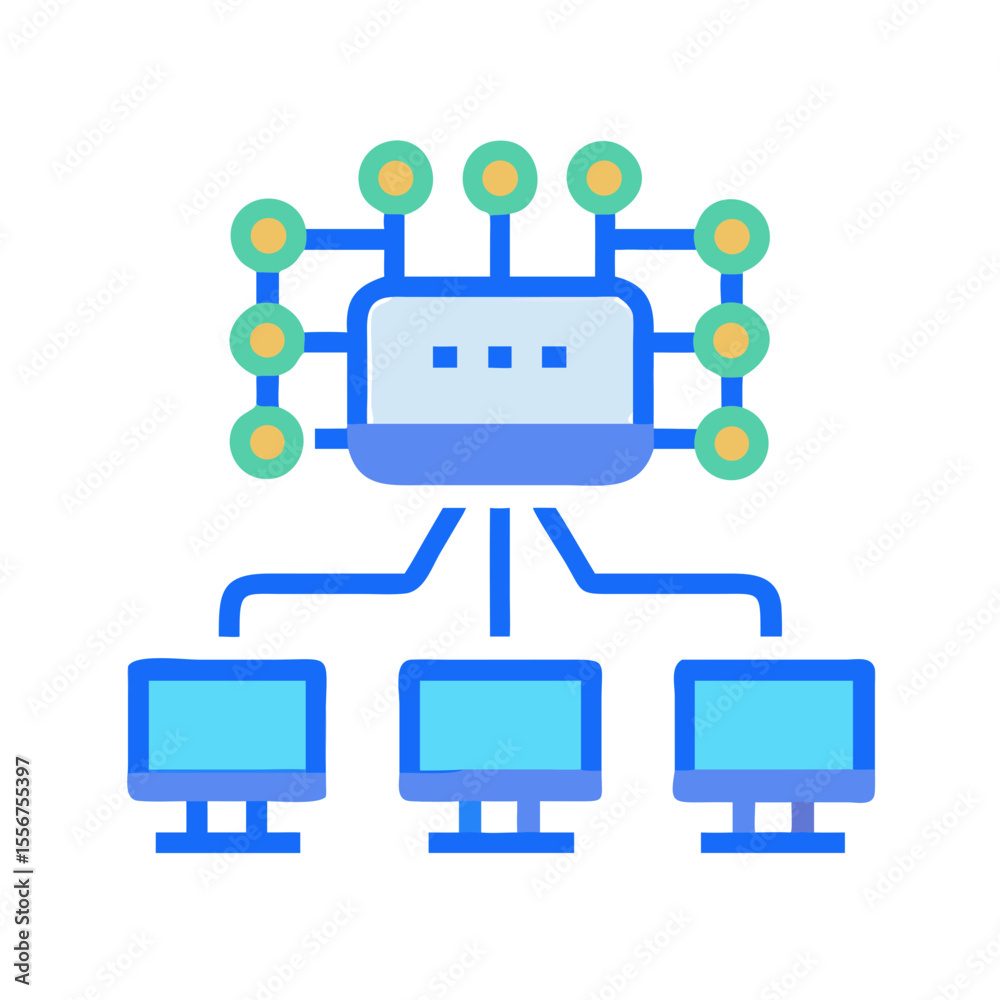 Poster schematic diagram illustrating network connection between multiple devices
