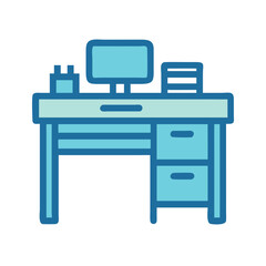 Flat icon illustration of a desk with computer screen