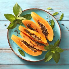 Fresh Papaya Slices on a Plate