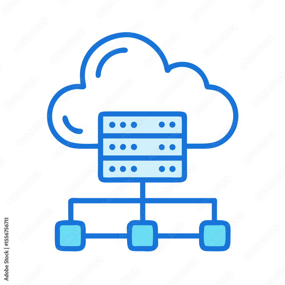 Poster blue schematic cloud computing database with connected nodes concept