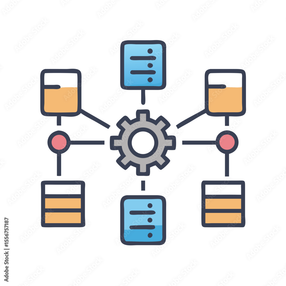 Poster decentralized system with data server connections in flat design