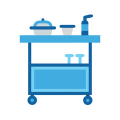 Blue service trolley with containers on a White Background