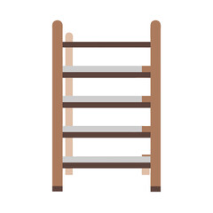 Brown wooden ladder with white shelves isolated on White