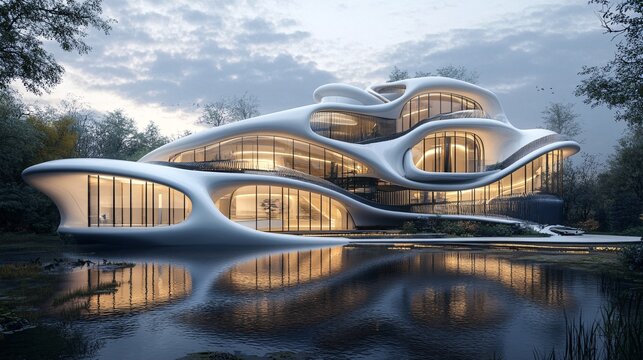 Innovative Futuristic Architecture Concept Generated by AI Algorithms