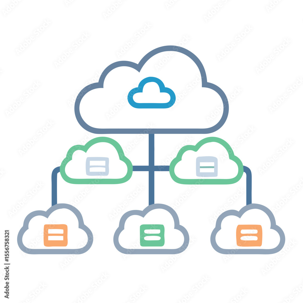 Poster cloud computing network architecture scheme with various cloud connections