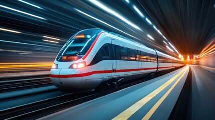 Fototapeta premium High-Speed Train in Motion Captured with Dramatic Blurred Background