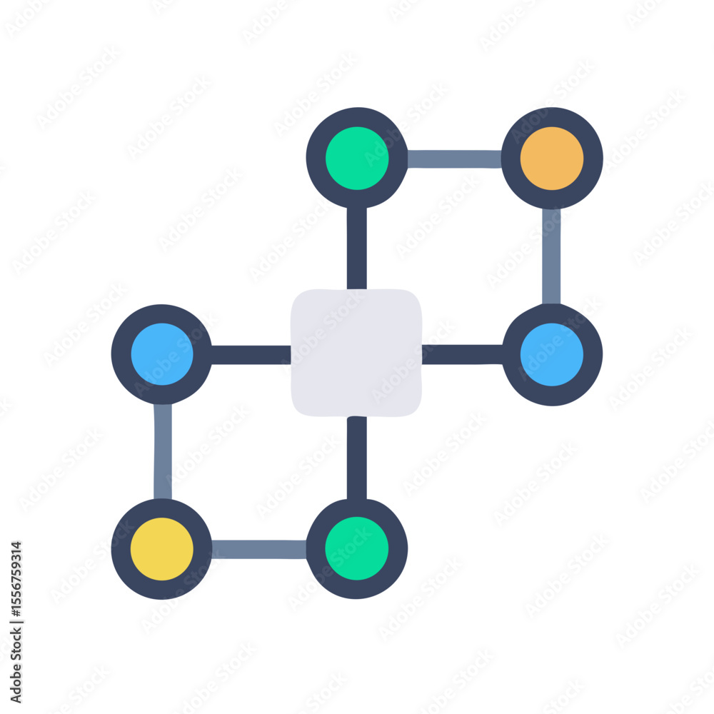 Poster network connection of nodes and pathways in flat design