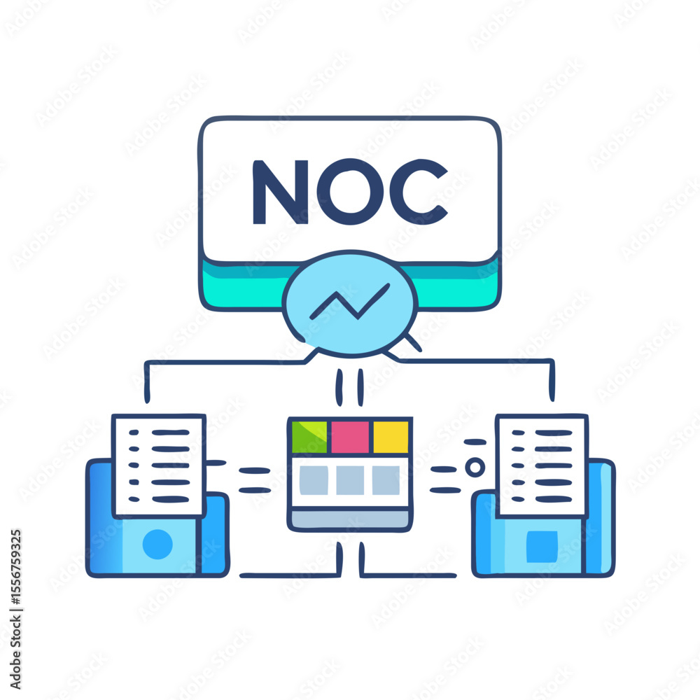 Poster network operations center data visualization with system monitoring connection