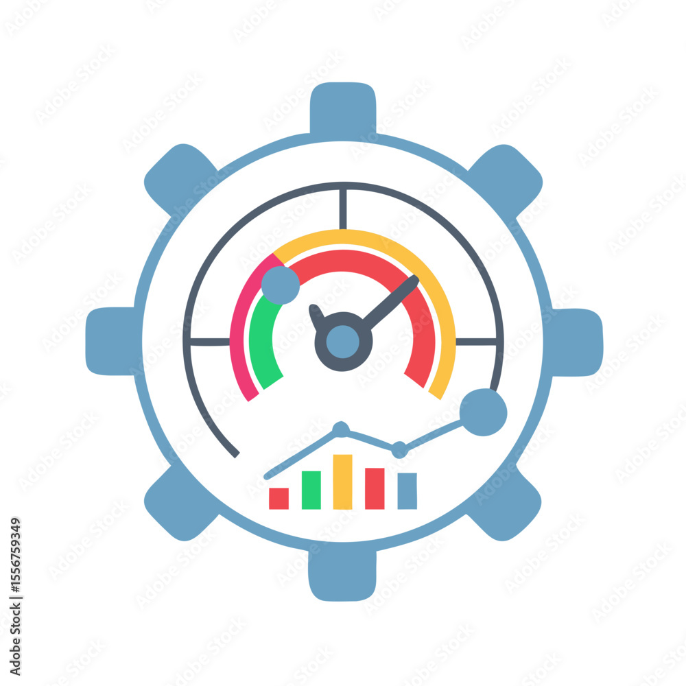 Poster cog wheel analytics dashboard showing data and progress