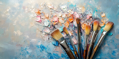 Fototapeta premium Artistic Brushes on Abstract Painted Canvas Background