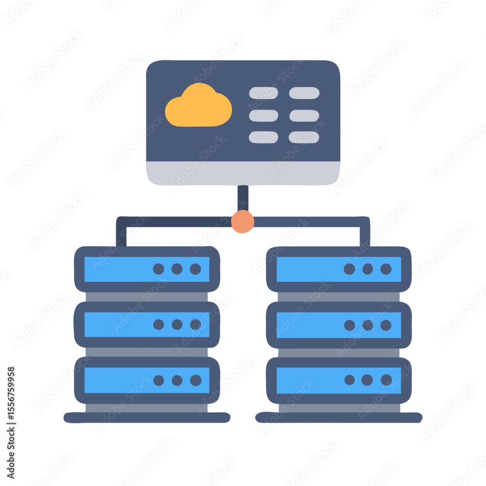 Poster flat vector data server concept with cloud connection