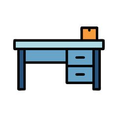 Flat vector illustration of a stylized office desk icon