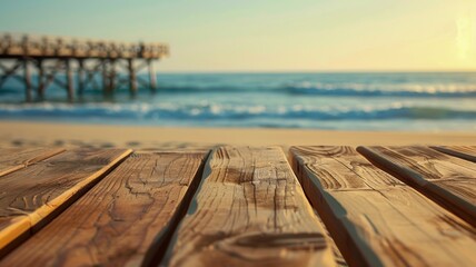 Coastal pier over the ocean with golden hour lighting