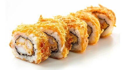 Golden-brown tempura maki roll on clean surface
