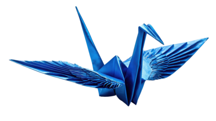 Origami Crane: A solitary blue paper crane, a symbol of artful craftsmanship and delicate balance, unfolds against a serene backdrop.