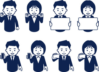 ダークネイビーのスーツの男女のアイコン。その4