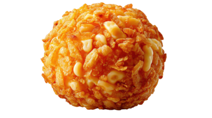 Crispy Cheese Ball: A delectable cheese ball is adorned with crispy rice, offering a delightful culinary experience with its golden-brown perfection.