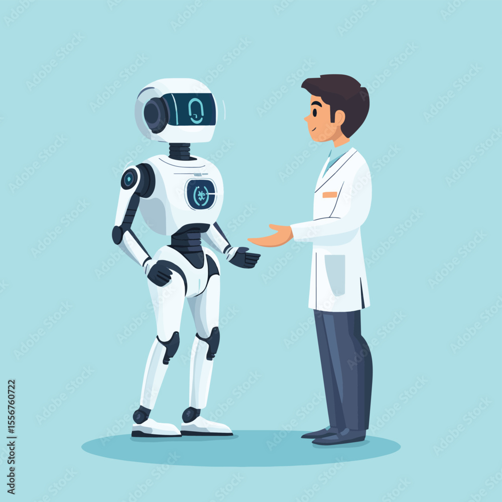 Poster people with disabilities in tech. ai robot with wheelchair girl user. flat vector illustration
