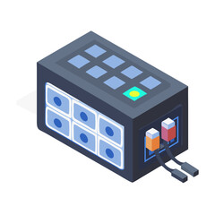 Isometric server rack visualization on a White Background