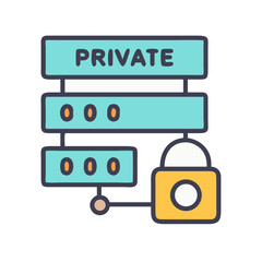Stylized server icon with padlock for privacy security concept