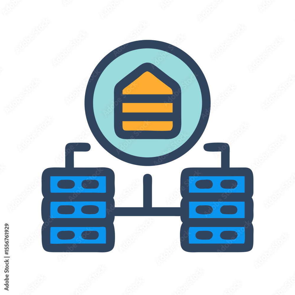 Poster decentralized database network icon representing interconnected data storage