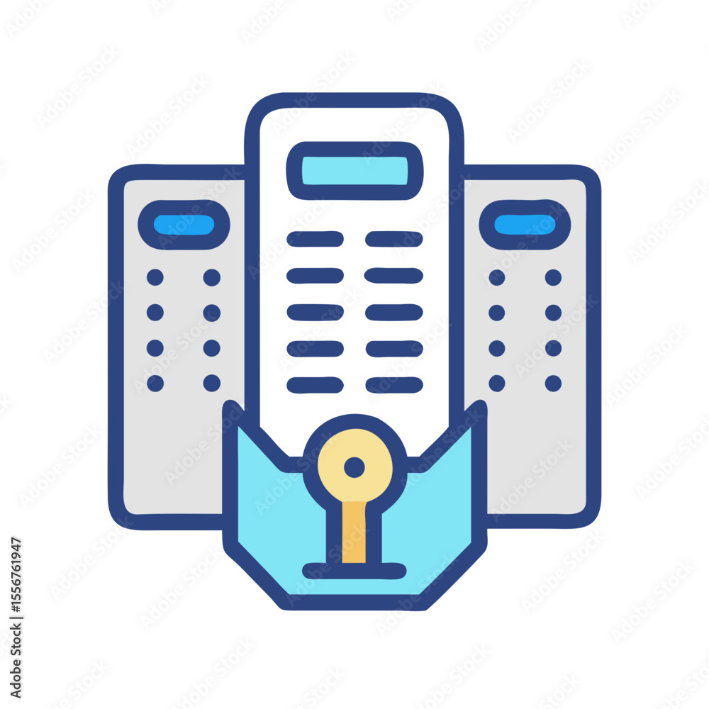 Poster secure server infrastructure protected with a key icon emblem
