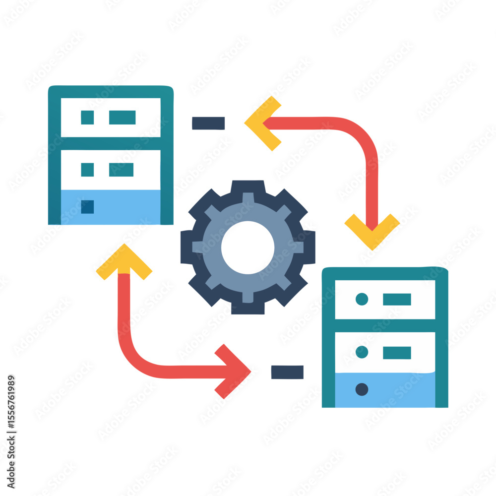 Poster server synchronization process illustration with data flow arrows