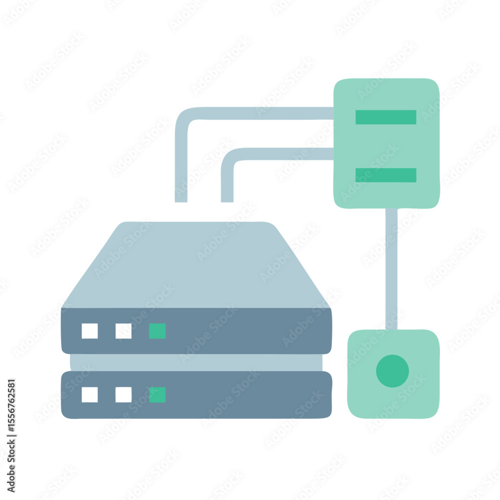 Poster abstract illustration of network server connected to database system